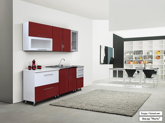 Гарнитур кухонный Мыло 224 2000х718, цвет Бордо/Белый металлик в Асбесте - изображение