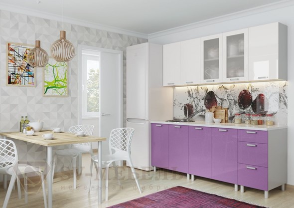 Кухонный гарнитур угловой Модерн, белый глянец/фиолетовый металлик в Красноуфимске - изображение