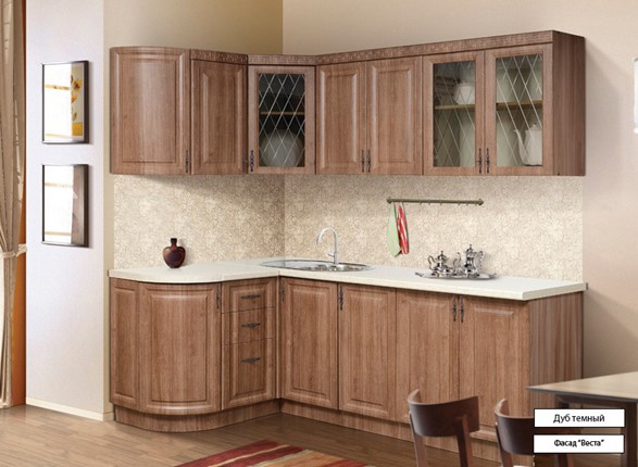 Угловая кухня Веста 1330х2200, цвет Дуб темный в Кушве - изображение