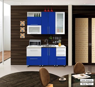 Готовая кухня Мыло 224 1600х718, цвет Синий/Белый металлик в Екатеринбурге