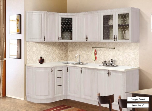 Кухонный угловой гарнитур Веста 1330х2200, цвет Сандал белый в Ирбите - изображение