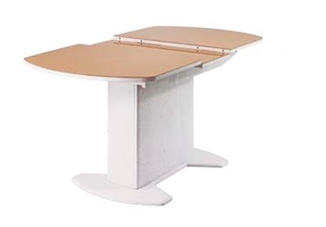 Кухонный стол раскладной ПГ-02 тумба СТ1 АП, автоподъем, белое дерево МДФ, стекло песочное в Ревде