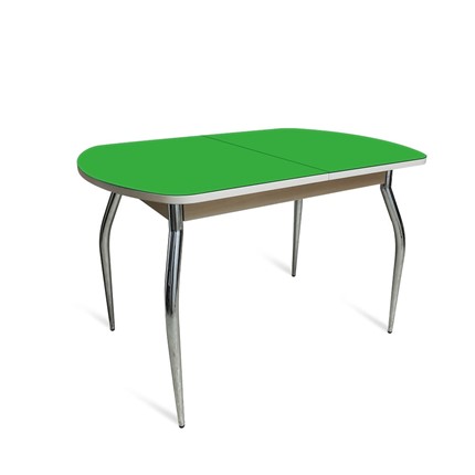 Стол обеденный ПГ-05 СТ2, дуб молочный/зеленое стекло/35 хром гнутые металл в Кушве - изображение
