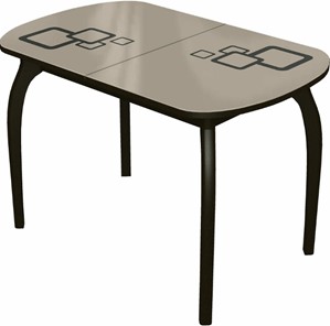Кухонный овальный стол Ривьера мини дерево №1, Рисунок квадро (стекло молочное/коричневый/венге) в Екатеринбурге