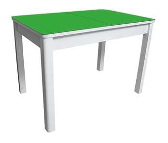 Кухонный раздвижной стол Айсберг-02 СТ2, белое ЛДСП/стекло зеленое/прямые массив белый в Асбесте