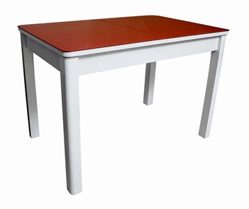 Обеденный раздвижной стол Айсберг-01 СТ2, белое ЛДСП/стекло алое/прямые массив белый в Ревде