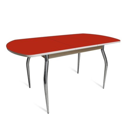 Кухонный стол раскладной ПГ-07 СТ2 белое/алое стекло/35 хром гнутые металл в Ревде - изображение