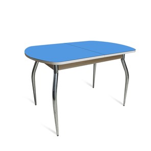 Стол на кухню ПГ-05 СТ2, дуб молочный/синие стекло/35 хром гнутые металл в Асбесте