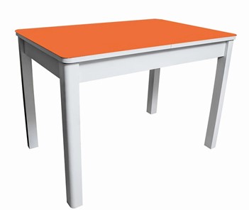 Стол раздвижной Айсберг-01 СТ2, белое ЛДСП/стекло оранжевое/прямые массив белый в Ревде