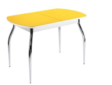 Кухонный раскладной стол ПГ-07 СТ2, белое/желтое стекло/35 хром гнутые металл в Тавде