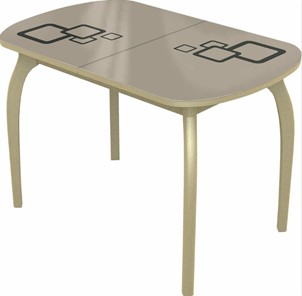 Кухонный стол раскладной Ривьера мини дерево №1, Рисунок квадро (стекло молочное/коричневый/дуб выбеленный) в Первоуральске