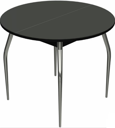 Кухонный стол раздвижной Ривьера исп. круг хром №5 (стекло черное/черный) в Кушве - изображение