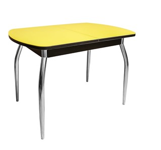 Кухонный стол раздвижной ПГ-01 СТ2, венге/желтое стекло/35 хром гнутые металл в Богдановиче