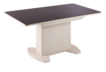 Кухонный стол раздвижной Айсберг-07 тумба СТ1, серое дерево, стекло цвет темно-коричневый, МДФ в Кушве