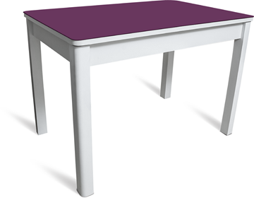 Кухонный стол Айсберг-05 СТ2, белое ЛДСП/фиолетовое стекло/40 массив белый в Каменске-Уральском