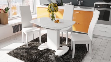 Кухонный стол раскладной Портофино (СМ(ТД)-105.01.11(1)), цвет  Белый глянец/Стекло белое в Ирбите - предосмотр 1