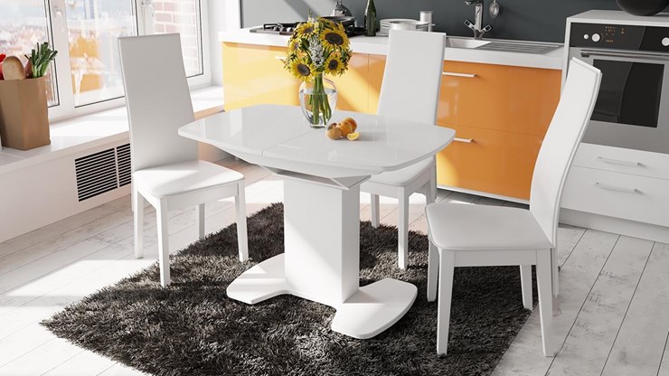 Кухонный стол раскладной Портофино (СМ(ТД)-105.01.11(1)), цвет  Белый глянец/Стекло белое в Полевском - изображение 1