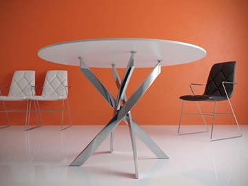 Кухонный обеденный стол Kenner R1000 (Хром/Стекло белое глянец) в Краснотурьинске - предосмотр 1