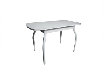 Кухонный раскладной стол ПГ-01СТ белое/белое/хром фигурные в Ирбите - предосмотр 1