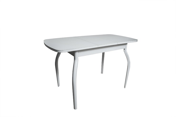 Кухонный раскладной стол ПГ-01СТ белое/белое/хром фигурные в Красноуфимске - изображение 1