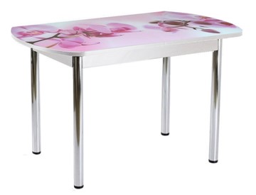Кухонный стол раскладной ПГ-02СТФ белое/орхидея/39 прямые трубы хром в Ревде