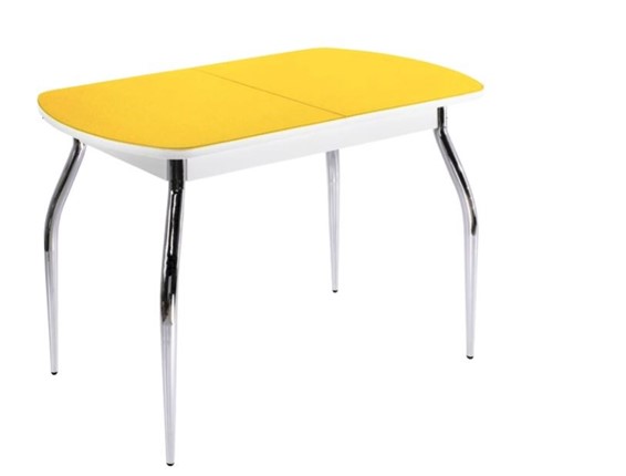 Раздвижной стол ПГ-02 СТ2, белое/желтое стекло/35 хром гнутые металл в Ревде - изображение