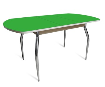 Кухонный стол раскладной ПГ-07 СТ2, дуб молочный/зеленое стекло/35 хром гнутые металл в Асбесте