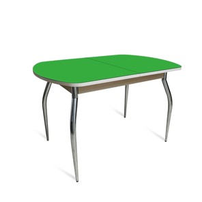 Обеденный стол ПГ-04 СТ2, дуб молочный/зеленое стекло/35 хром гнутые металл в Ирбите