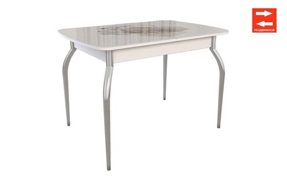 Кухонный раздвижной стол Танго, белый/геометрия в Кушве - изображение