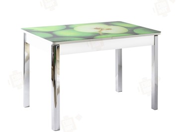 Обеденный раздвижной стол Айсберг-02 СТФ, белое лдсп/зеленые яблоки/ноги хром квадратные в Кушве