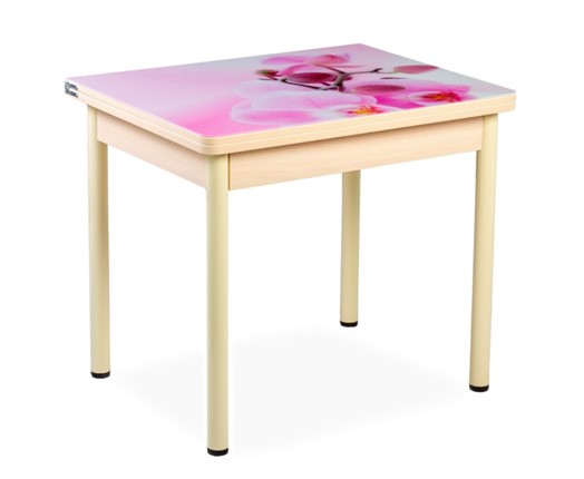 Кухонный пристенный стол СПА-01 СТФ, молочный дуб/фотопечать орхидея/опоры прямые бежевые в Кушве - изображение