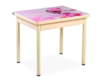 Кухонный пристенный стол СПА-02 СТФ, молочный дуб/фотопечать орхидея/опоры бежевый в Кушве