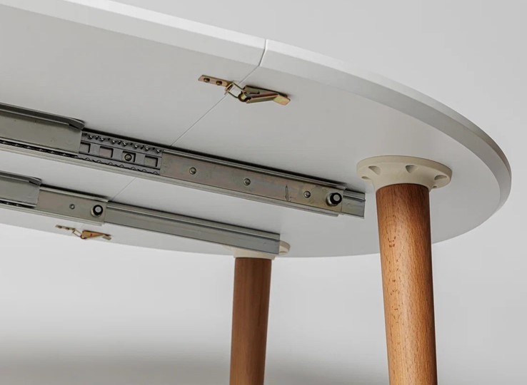Обеденный круглый раздвижной стол Белая Эмаль д. 90 см МДФ ножки светлый орех в Кушве - изображение 14
