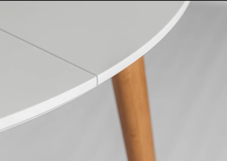 Обеденный круглый раздвижной стол Белая Эмаль д. 100 см МДФ ножки светлый орех в Артемовском - изображение 19