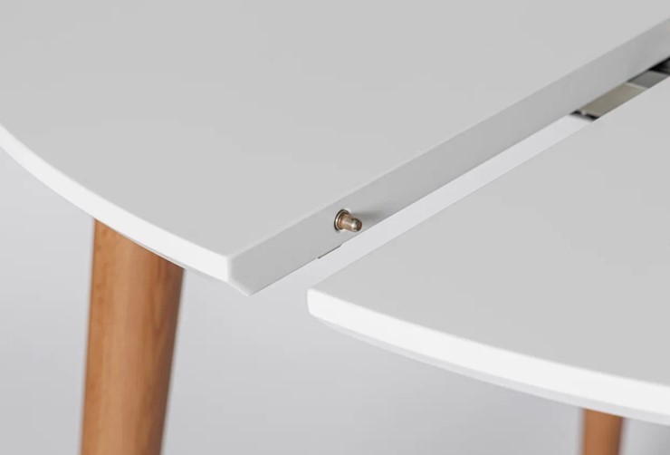 Обеденный круглый раздвижной стол Белая Эмаль д. 100 см МДФ ножки светлый орех в Кушве - изображение 4