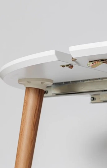 Обеденный круглый раздвижной стол Белая Эмаль д. 90 см МДФ ножки светлый орех в Кушве - изображение 7