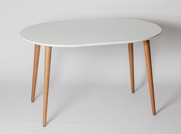 Обеденный круглый раздвижной стол Белая Эмаль д. 100 см МДФ ножки светлый орех в Кушве - изображение 9
