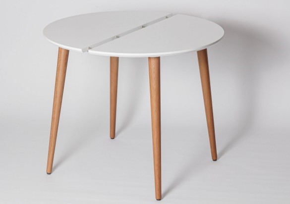 Обеденный круглый раздвижной стол Белая Эмаль д. 100 см МДФ ножки светлый орех в Кушве - изображение 1
