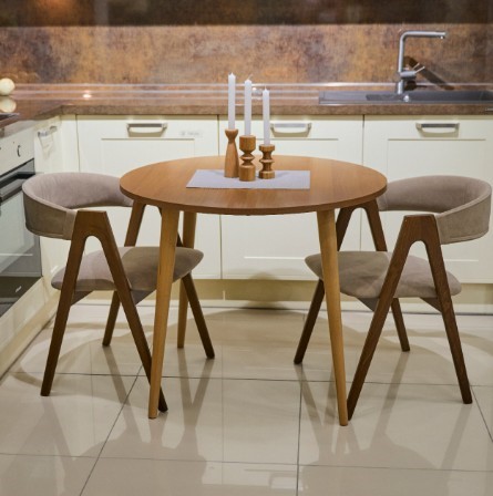 Кухонный раздвижной круглый стол Орех Гварнери д. 90 см ЛДСП в Кушве - изображение 2