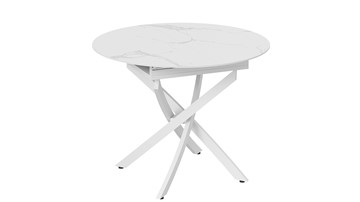 Обеденный раздвижной стол Бергамо Тип 1 (Белый муар/Стекло матовое белый мрамор) в Ревде - предосмотр 2