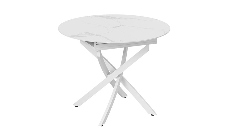 Обеденный раздвижной стол Бергамо Тип 1 (Белый муар/Стекло матовое белый мрамор) в Ревде - изображение 2