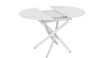 Обеденный раздвижной стол Бергамо Тип 1 (Белый муар/Стекло матовое белый мрамор) в Ревде - предосмотр 3