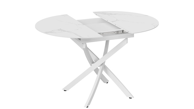 Обеденный раздвижной стол Бергамо Тип 1 (Белый муар/Стекло матовое белый мрамор) в Ревде - изображение 3