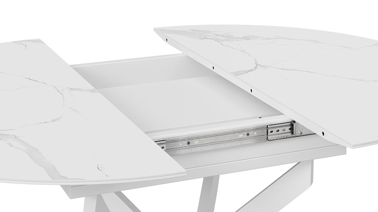 Обеденный раздвижной стол Бергамо Тип 1 (Белый муар/Стекло матовое белый мрамор) в Ревде - изображение 4