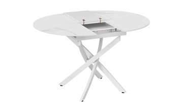 Обеденный раздвижной стол Бергамо Тип 1 (Белый муар/Стекло матовое белый мрамор) в Ревде - предосмотр 5