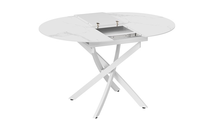 Обеденный раздвижной стол Бергамо Тип 1 (Белый муар/Стекло матовое белый мрамор) в Новоуральске - изображение 5