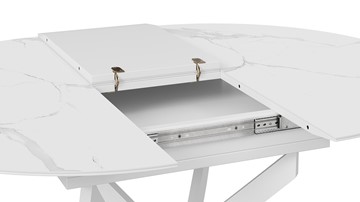 Обеденный раздвижной стол Бергамо Тип 1 (Белый муар/Стекло матовое белый мрамор) в Ревде - предосмотр 6