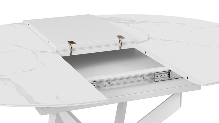 Обеденный раздвижной стол Бергамо Тип 1 (Белый муар/Стекло матовое белый мрамор) в Ревде - изображение 6