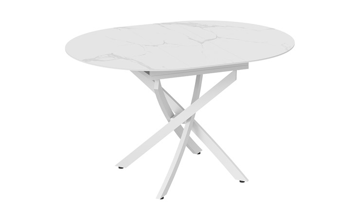 Обеденный раздвижной стол Бергамо Тип 1 (Белый муар/Стекло матовое белый мрамор) в Ревде - изображение 7