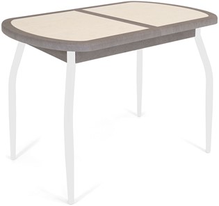 Раздвижной стол Будапешт-1 ПЛ (ноги белые, плитка бежевая/серый камень) в Каменске-Уральском